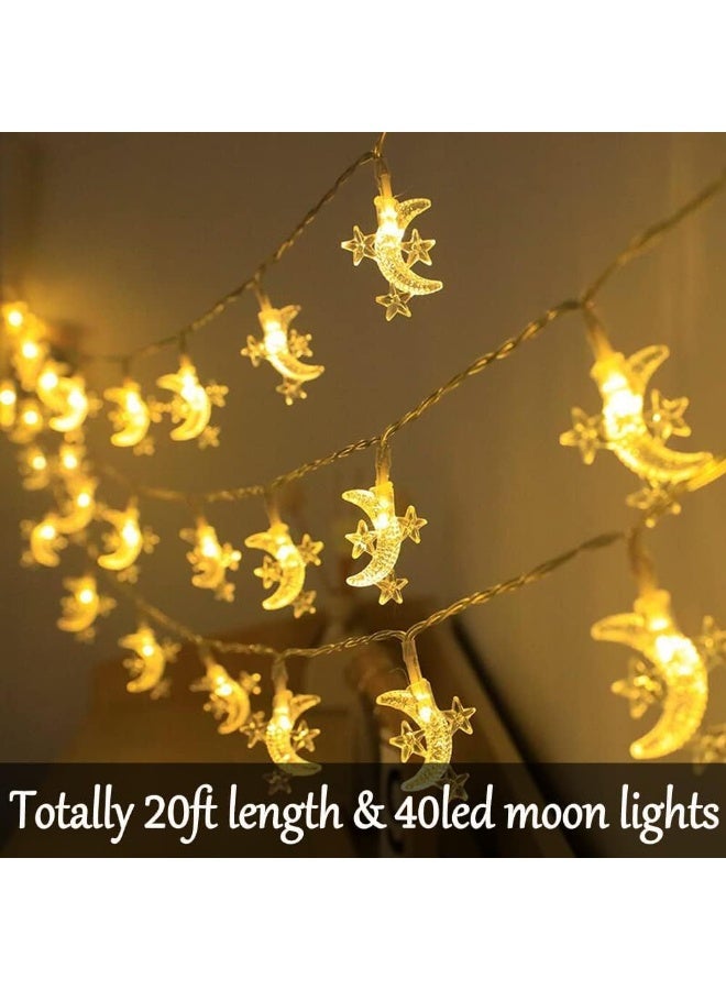 سلسلة أضواء نجمة وقمر لرمضان 2026 – أضواء زينة LED تعمل بالبطارية بطول 6 م مع 40 لمبة، للاستخدام الداخلي والخارجي، لتزيين عيد مبارك رمضان وغرفة المعيشة وغرفة النوم، لون أبيض دافئ - Image 2